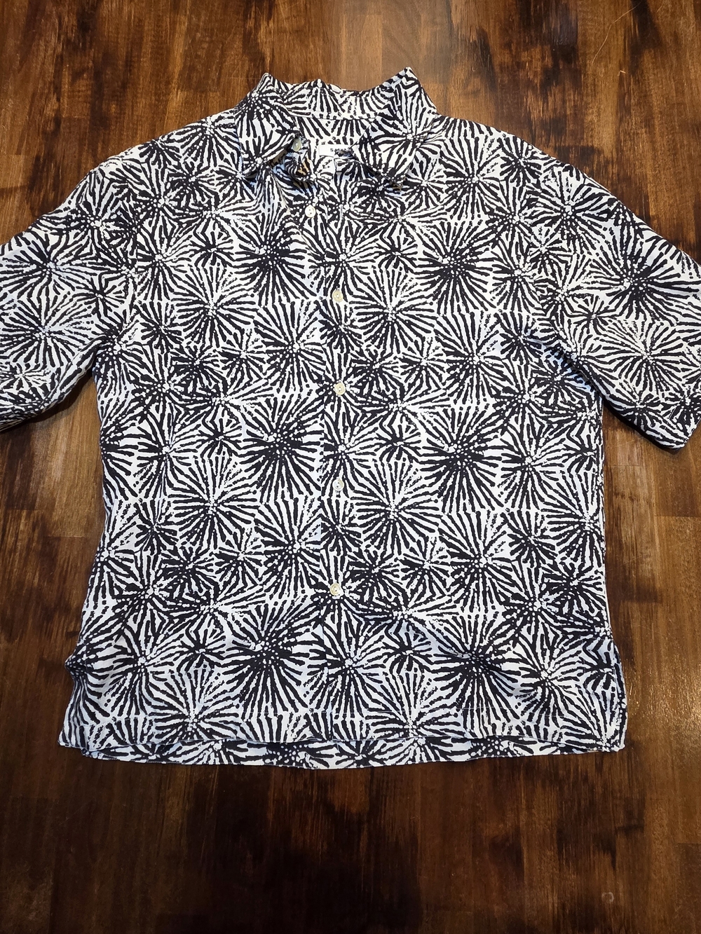 Sandro Sea Urchin Print Lyocell Linen Blend Short Sleeve Button Down Shirt XS